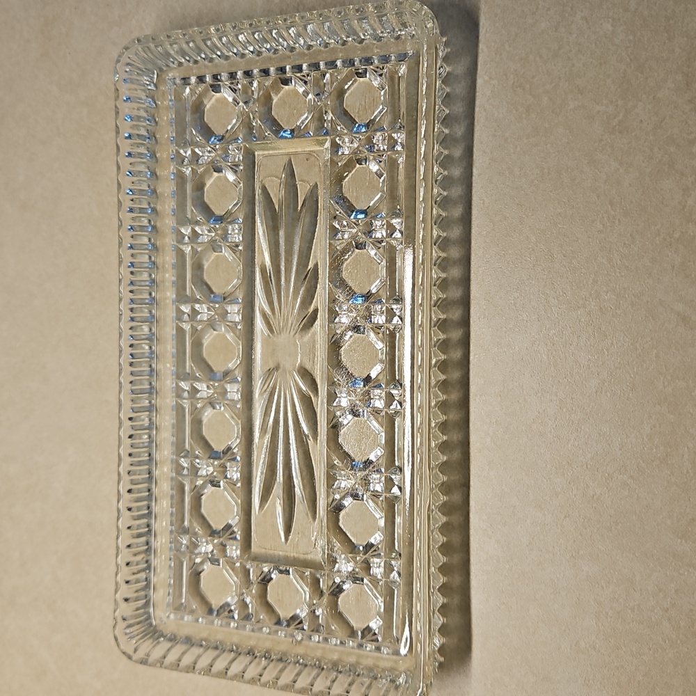 Federal Glass Tray, Windsor design, Clear (Button and Cane), Vintage